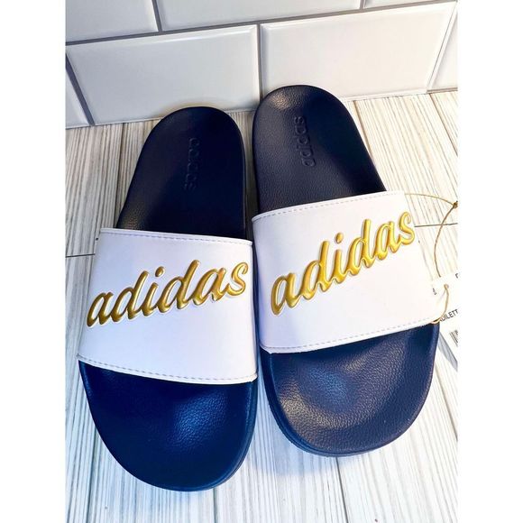ADIDAS Adilette Retro Script Womens Shower Cloudfoam Slide Comfort Sport Sandals - Picture 1 of 7